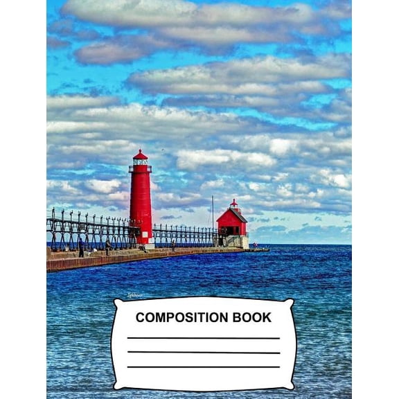 Lighthouse Composition Book : Graph Paper 4x4 Ocean View Notebook for school, class and office stationary (Paperback)
