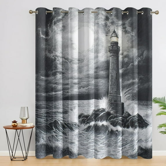 Lighthouse Curtains, Nautical Maritime Blackout Curtains, Ocean Sea Curtains For Bedroom Living Room Decor, Thermal Insulated Grommet Drapes26"W x 84"L (Pack of 2)