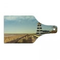 thumbnail image 1 of Lighthouse Cutting Board, Sandy Coastal Beach with Lighthouse Sea Waves Wind Wooden Fence Pine Tree Clouds, Tempered Glass Cutting and Serving Board, Wine Bottle Shape, Multicolor, by Ambesonne, 1 of 1
