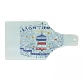 thumbnail image 1 of Lighthouse Cutting Board, Vintage Hand-Drawn Lighthouse Print Typography Stars Waves Branches Lettering, Tempered Glass Cutting and Serving Board, Wine Bottle Shape, Multicolor, by Ambesonne, 1 of 1