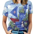 thumbnail image 1 of Lighthouse Dog Flags Ocean Womens Tops Women's Fashion Casual Short Sleeve Flower Print Round Neck Pullover Top Blouse, 1 of 7