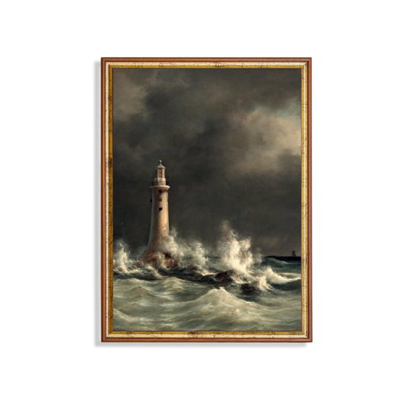 Lighthouse Dramatic Ocean Storm Seascape Nautical Coastal Poster , Poster Print Only