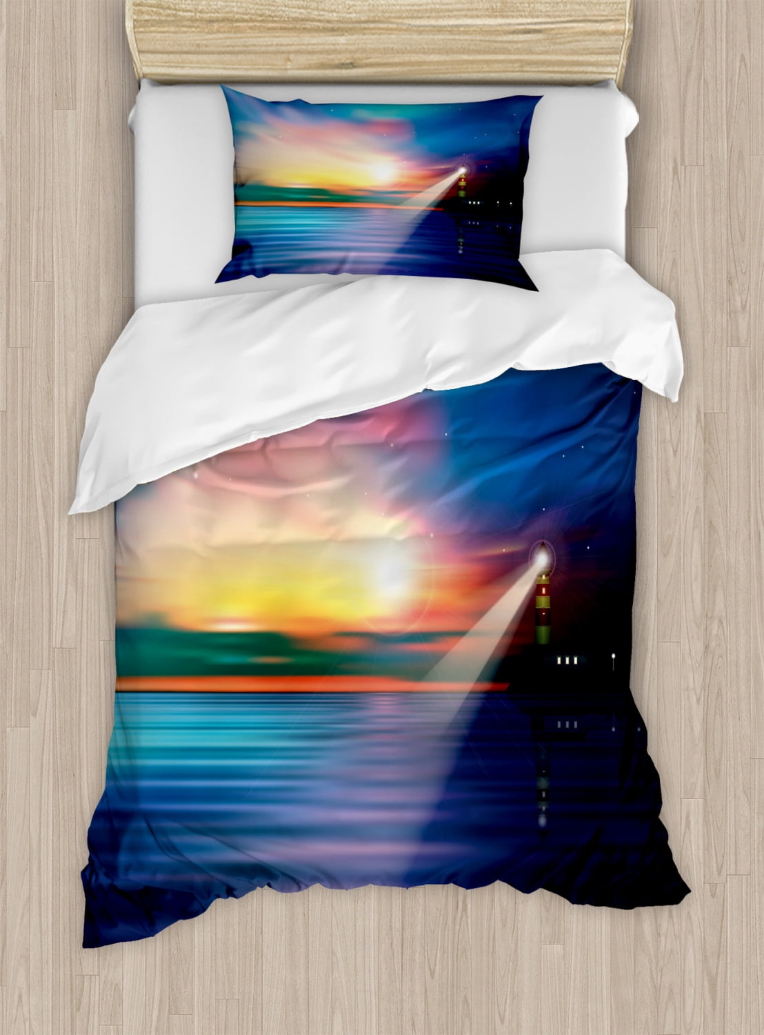 Twin Blue and Dark Blue Lighthouse Duvet Cover Set