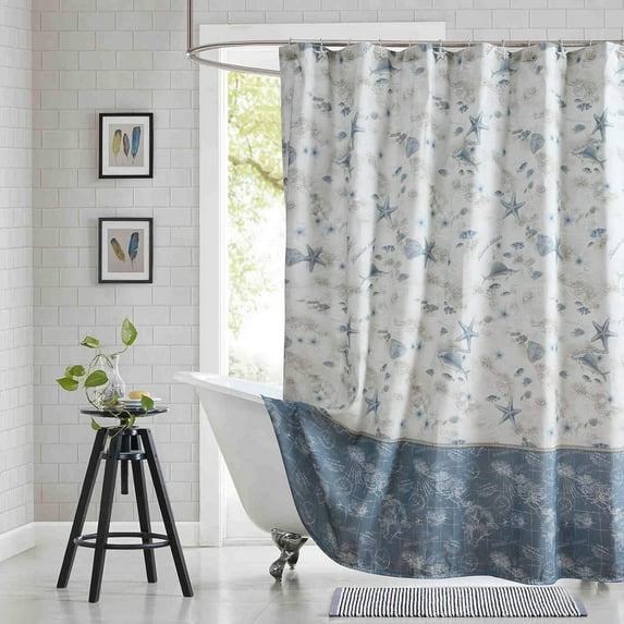 Lighthouse Fabric Shower Curtain, Blue Gray and White Coastal Nautical Shower Curtains for Bathroom Decor, Waterproof Polyester Bathroom Curtains, 72" W x 72" H