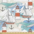 thumbnail image 1 of Ambesonne Lighthouse Fabric by the Yard Upholstery, Nautical Whale Boats, 1 Yard, Multicolor, 1 of 4