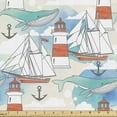 thumbnail image 1 of Ambesonne Lighthouse Fabric by the Yard Upholstery, Nautical Whale Boats, 2 Yards, Multicolor, 1 of 4