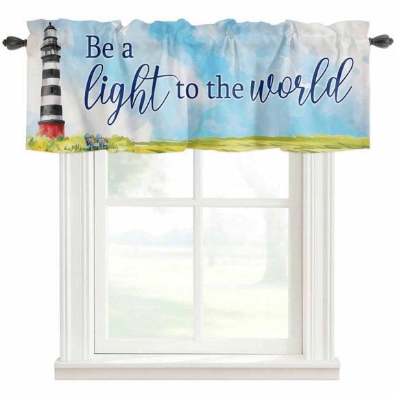 Lighthouse Farmhouse Short Window Curtain Valances, Ocean Beach Abstract Summer Oil Painting Rod Pocket Kitchen Valances for Living Room Bedroom Bathroom Cafe 54" x 18"