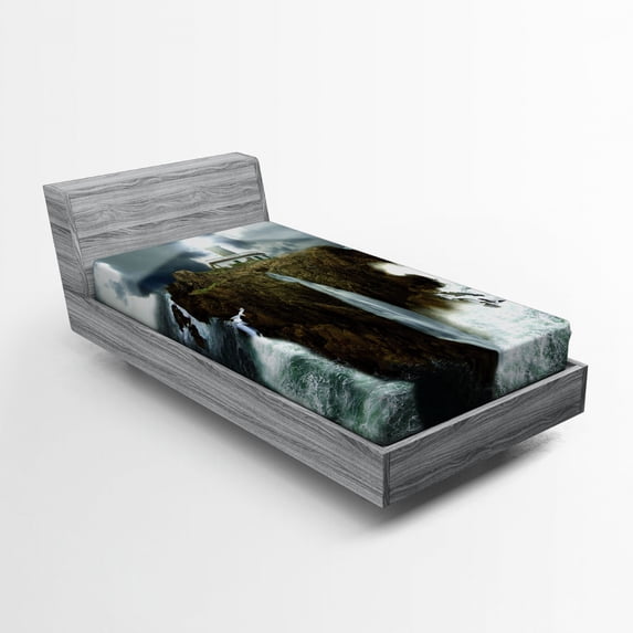 Ambesonne Island Fitted Sheet, Rocks Stormy Sealife, Twin XL Size, Grey White Brown