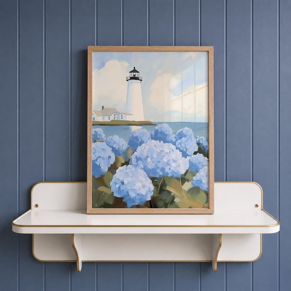 Lighthouse For Coastal Living For Cape Cod Aesthetic Blue Hydrangea Beach House Poster Unframed Paper Print