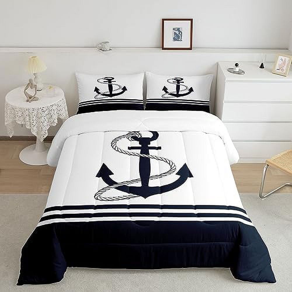 Lighthouse Full Size Comforter Set Blue Ocean Beach Turtle Birds Animal