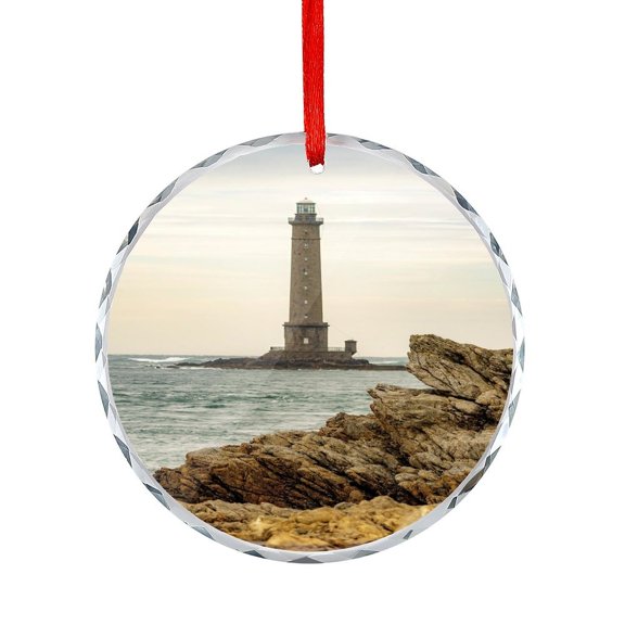 Lighthouse Glass Christmas Ornament Hanging Craft Collectibles for Xmas Trees Home Party Gifts Nature Landscape Christmas Ornament Round Glass