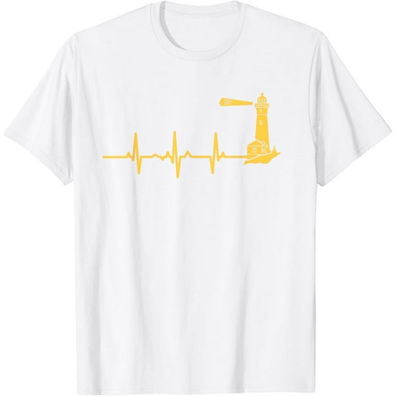 Lighthouse Heartbeat Funny EKG Nautical Maritime Tower Gift T-Shirt100% cotton