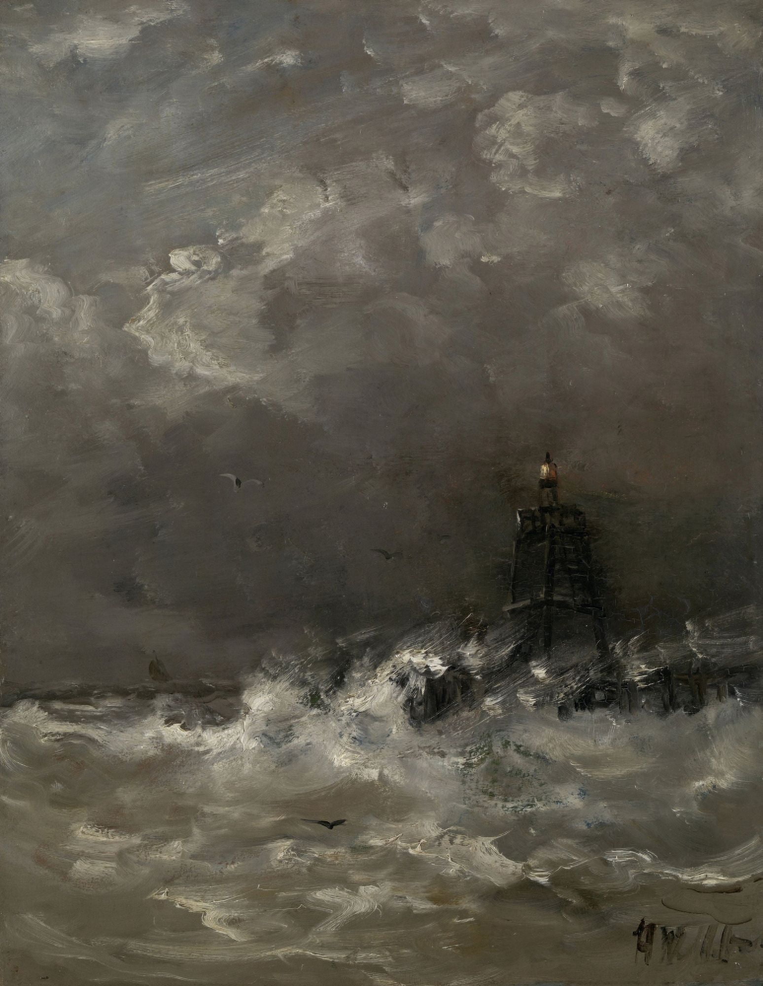 Lighthouse In Breaking Waves Canvas Art - (24 x 36)
