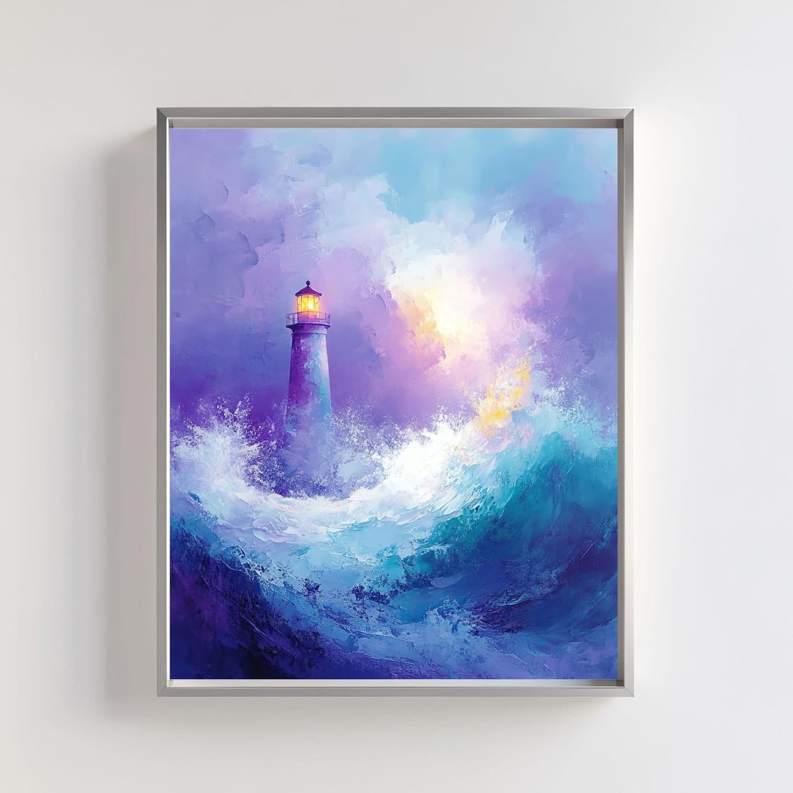 Lighthouse In Stormy Sea Wall Art Print, Abstract Ocean Waves And Moody ...