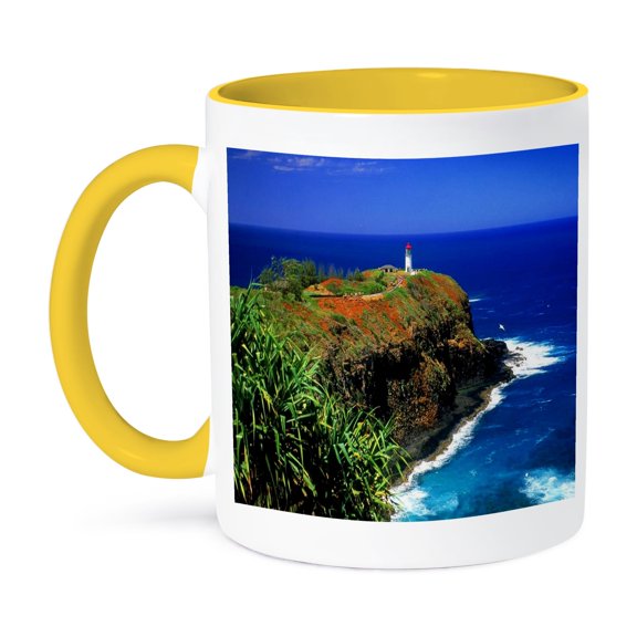 3dRose, Lighthouse In The Atlantic, 11oz Two-Tone Yellow Mug