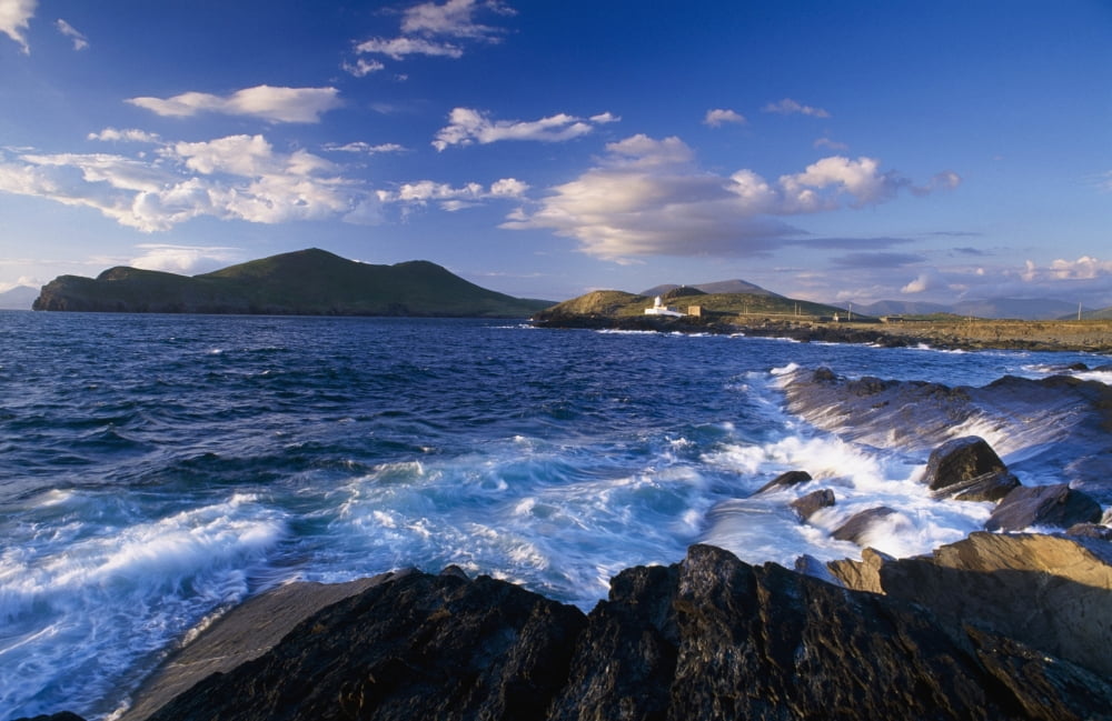 Lighthouse In The Distance Fort Point Valentia Island County Kerry Ireland Canvas Art - Gareth McCormack Design Pics (36 x 24)