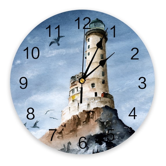 Lighthouse Island Vintage Watercolor Wall Clock Large Modern Kitchen Dinning Round Wall Clocks Bedroom Silent Hanging Watch