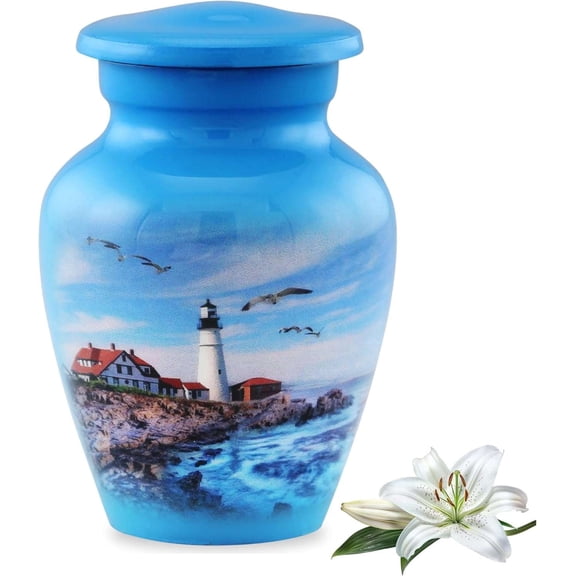 Lighthouse Keepsake Urn Mini Cremation Urn for Ashes Coastal Memorial Token Urn with Velvet Bag Funnel & Case 3 Cu In 1.85x1.85x2.75 Inch