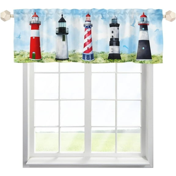 Lighthouse Kitchen Curtains Valances, Coastal Nautical Window Valances Rod Pocket, Ocean Theme Window Topper Curtain for Living Room Bedroom Bathroom 54x18 inch, 1 Panel