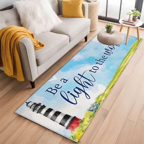 Lighthouse Kitchen Runner Rug 2x6 Washable Runners for Hallway Non Slip Ocean Beach Abstract Summer Oil Painting Large Area Rug Indoor Floor Carpet for Bathroom Laundry Entryway Bedroom Living Room