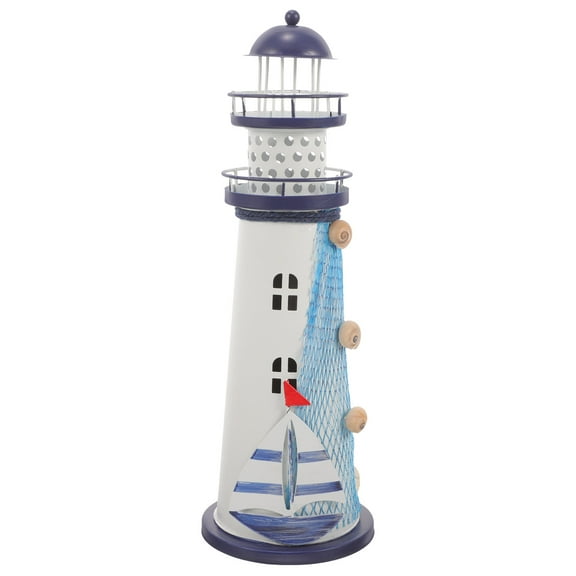 Nautical Lighthouse Lamp Decor, Mediterranean Statue Built Led Light Coastal Home Decor for Beach Themed Rooms and Stylish Accent