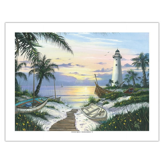 Lighthouse Landing - Serene Sunset - From an Original Color Painting by Scott Westmoreland - Bamboo Fine Art 290gsm Paper (Unframed) 17x22in