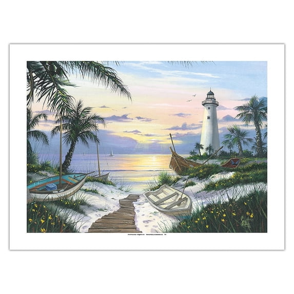 Lighthouse Landing - Serene Sunset - From an Original Color Painting by Scott Westmoreland - Fine Art Matte Paper Print (Unframed) 18x24in