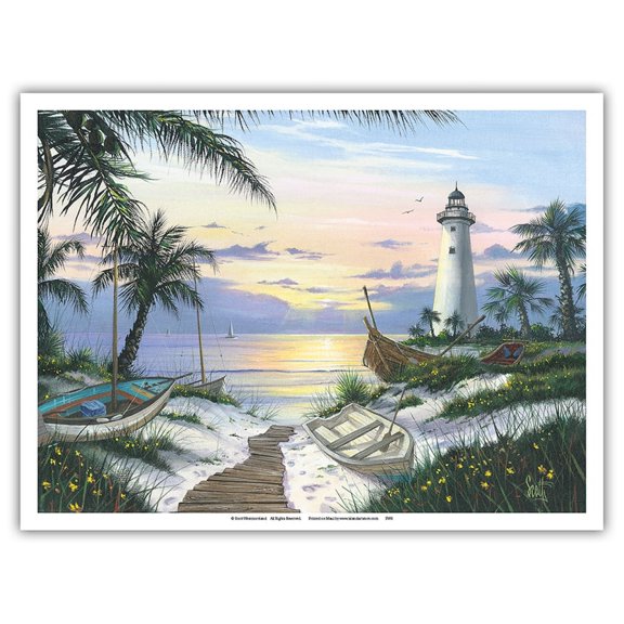 Lighthouse Landing - Serene Sunset - From an Original Color Painting by Scott Westmoreland - Master Art Print (Unframed) 9in x 12in