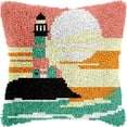 thumbnail image 1 of Lighthouse Latch Hook Pillow Kits for DIY Throw Pillow Cushion Embroidery Latch Hooking Pillowcase Kits with Preprinted Canvas Crochet Yarn Kits for Home Decor 17''X 17''(C86), 1 of 1