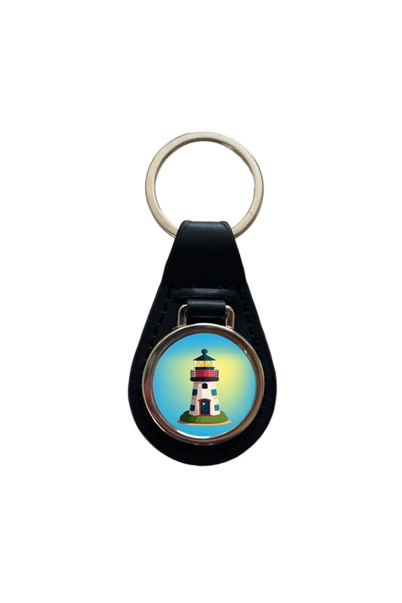Lighthouse Light House Landmark Ocean Metal Black Leather Keychain