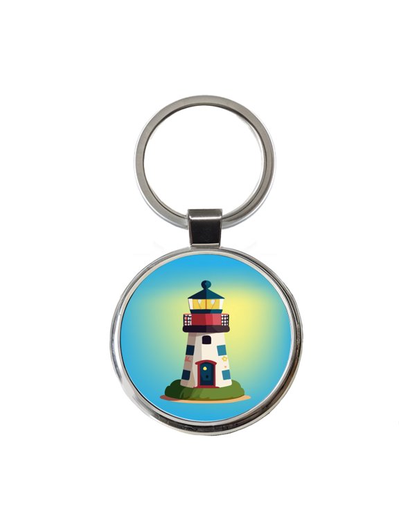 Lighthouse Light House Landmark Ocean Metal Round Keychain