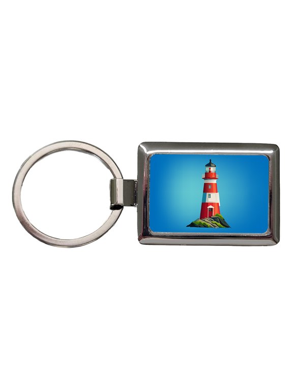 Lighthouse Light House Red White Metal Rectangle Keychain