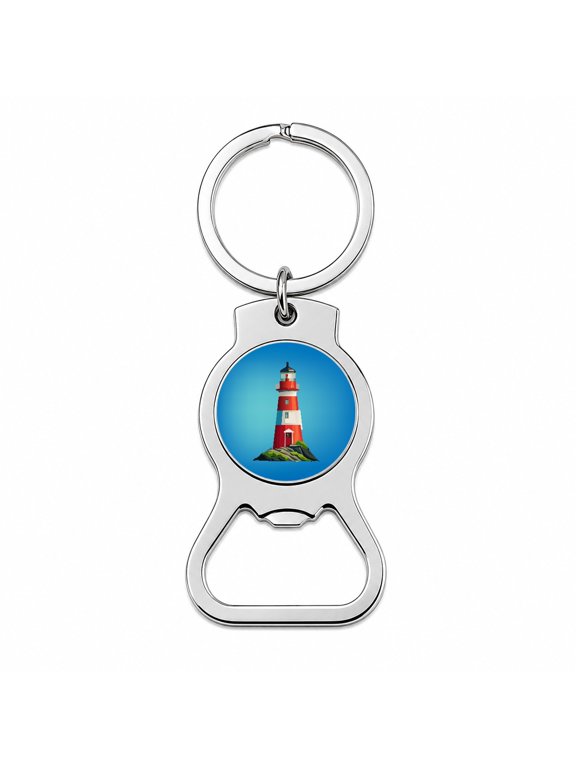 Lighthouse Light House Red White Portable Bottle Opener Metal Keychain