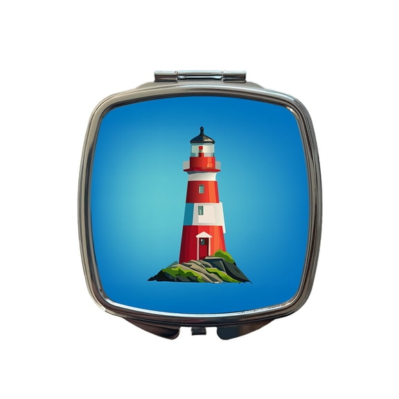 Lighthouse Light House Red White Travel Makeup Handbag Purse Small Pocket Compact Mirror