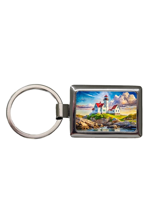 Lighthouse Like Nubble Lighthouse Maine Watercolor Metal Rectangle Keychain