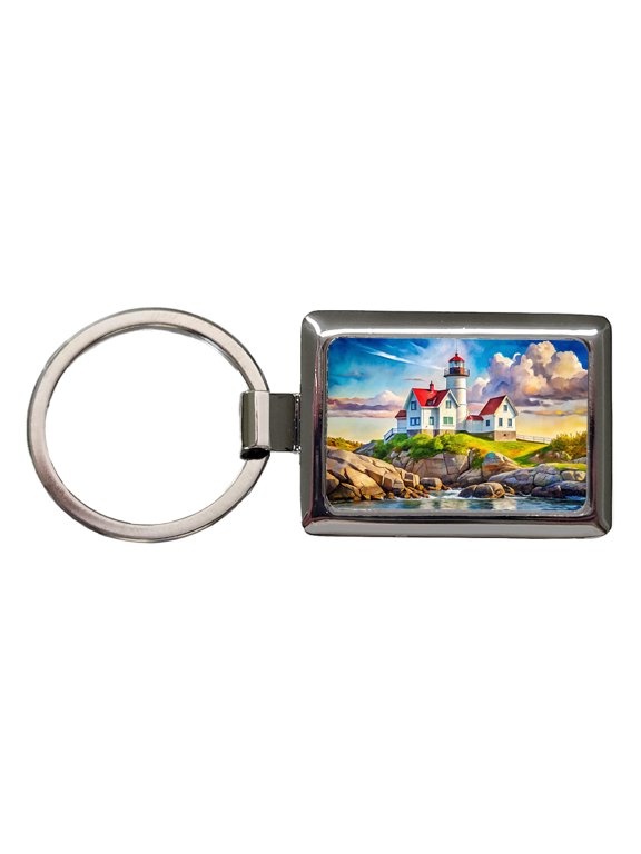 Lighthouse Like Nubble Lighthouse Maine Watercolor Metal Rectangle Keychain