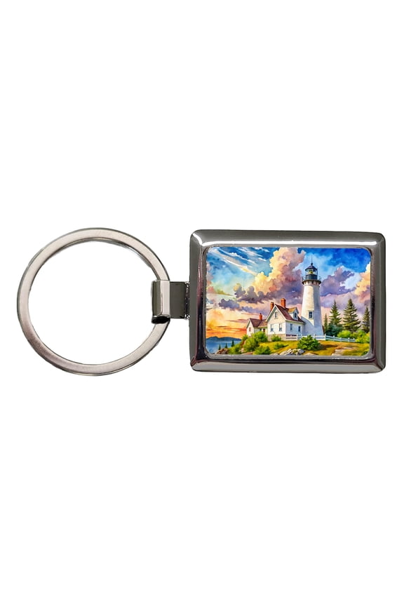 Lighthouse Like Pemaquid Point Maine Watercolor Metal Rectangle Keychain