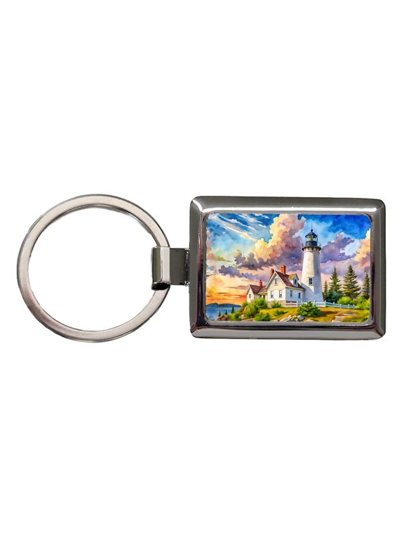Lighthouse Like Pemaquid Point Maine Watercolor Metal Rectangle Keychain