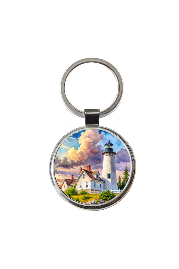 Lighthouse Like Pemaquid Point Maine Watercolor Metal Round Keychain