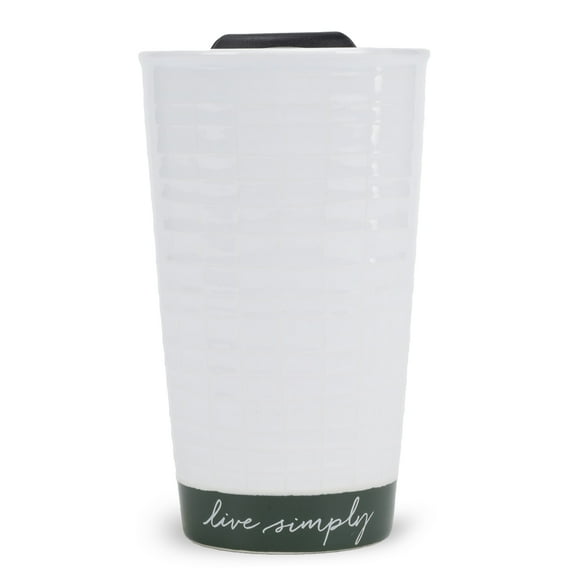 Lighthouse Live Simply Textured Green 12 ounce Ceramic Travel Tumbler Mug
