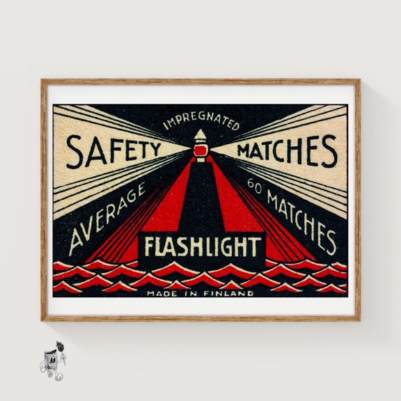 Lighthouse Matchbox Art Print Sri Lankan Vintage Art Deco Industrial Decor