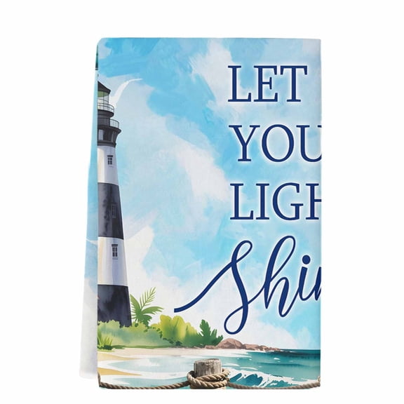 Lighthouse Microfiber Kitchen Towel, Blue Coastal Nautical Ocean Beach Palm Tree Soft Absorbent Dish Towels, Quick Drying Washable Dishcloths for Kitchen Cleaning, Drying Dishes, 18x28 Inches