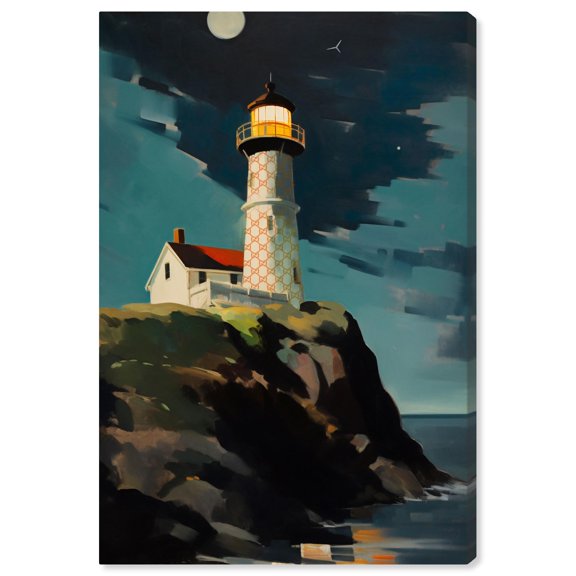 Lighthouse Midnight View Canvas Glam Coastal Wall Art by Art Remedy, Gallery Wrapped, 16" x 24"