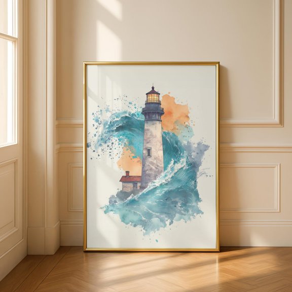 Lighthouse Nautical Coastal Wall Decor Unframed Paper Print