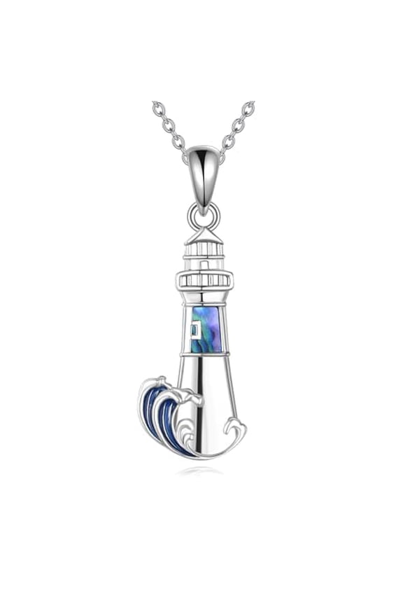 Lighthouse Necklace 925 Sterling Silver Lighthouse Pendant Necklace Abalone Shell Lighthouse Jewelry Gifts for Women