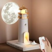 Lighthouse Night Light, Rechargeable Lighthouse Lamp with Moon Lamp Projector & Remote, Dimmable LED Moon Table Lamp for Room Decor, Unique Gifts for Kids Boys Girls Women