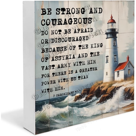 Lighthouse Ocean Bible Verse Pictures Wooden Box Sign Inspirational Quote Gifts Funny Ocean Decor for Kids Rustic Home Sign Desk Centerpiece Wood Block Signs 5x5 in