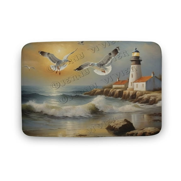 Lighthouse Ocean Wave Printed Bathroom Rugs Non Slip Bath Mat for Bathroom Bath Rugs for Shower Indoor Entrance Floor Mat 16"x24"