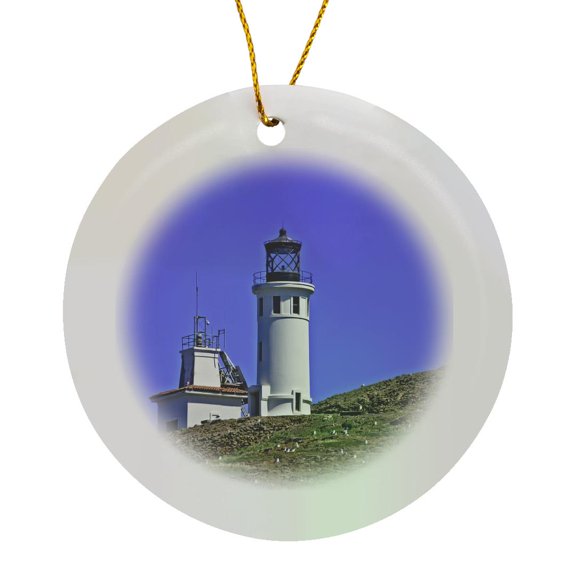 3drose, Lighthouse on Anacapa Island, Circle Porcelain Ornament