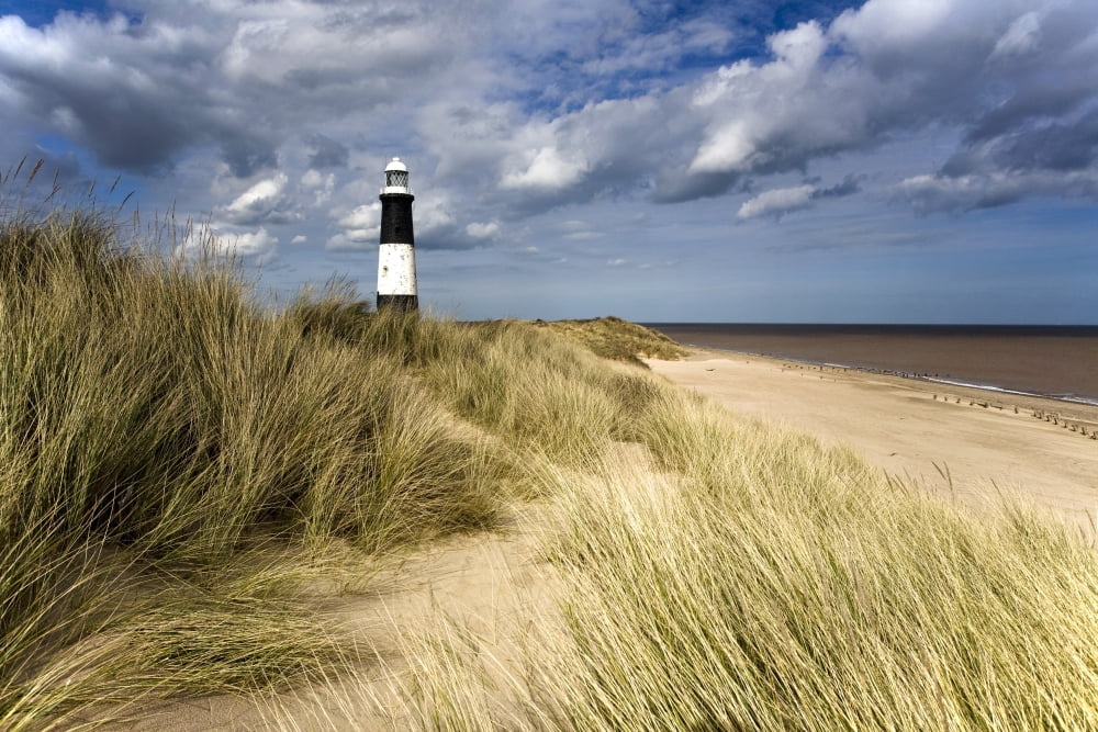 Lighthouse On Beach Humberside England Canvas Art - John Short Design Pics (18 x 12)